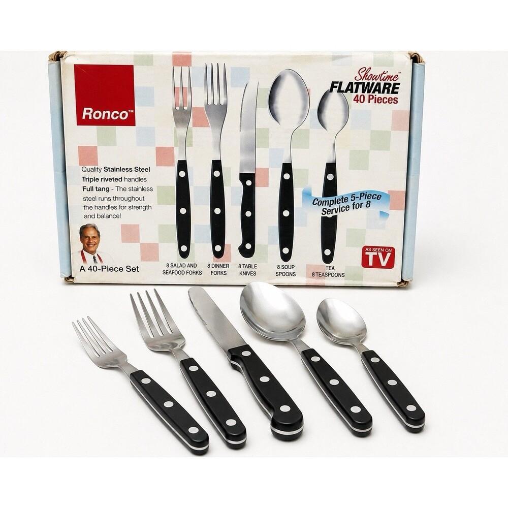 Ronco Showtime 40 Pc Flatware Set Complete 5 Pc Service for 8 Seen On TV Unused